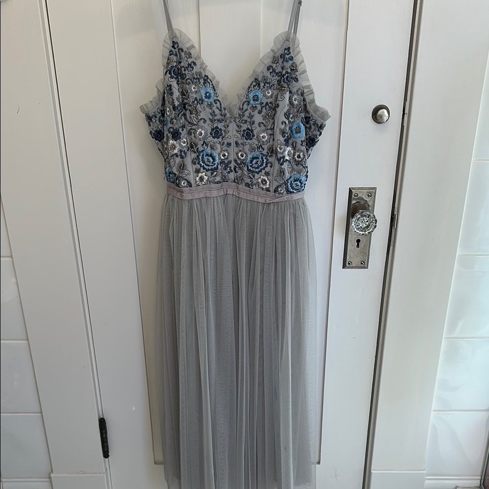 Dex Gray and Blue Floral Lace Chemise